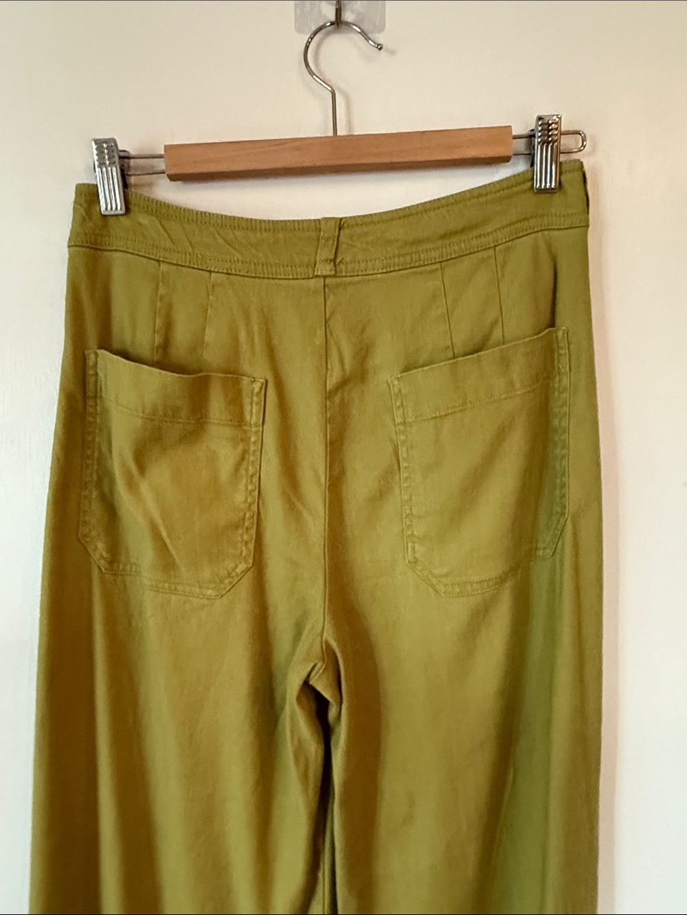 Maeve by Anthropology Ettie Chartreuse/Green Wide-Leg High Rise Linen Pants 11 - Picture 5 of 12